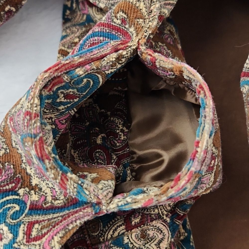 *Paisley Print Jacket Women’s Medium Brown Blue Button Front Stretch Blazer Boho - Picture 11 of 13